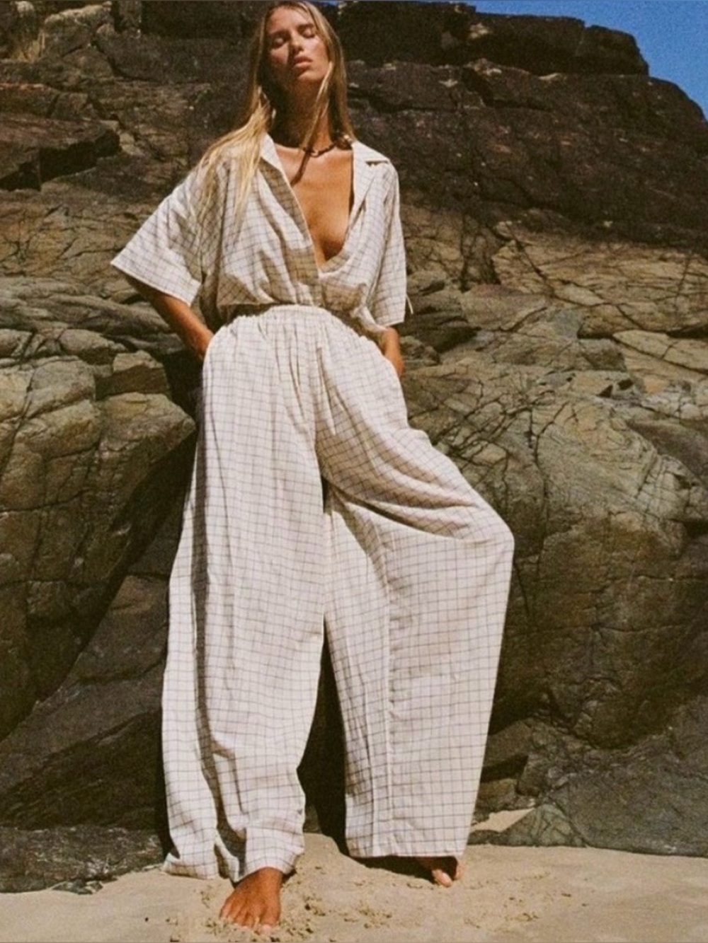 ELCE Swim Farah Checked Wide-leg Pants in White Small